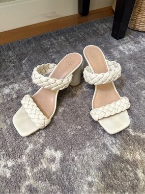 a new day Braided Double-Strap Cream Block Heel Sandals